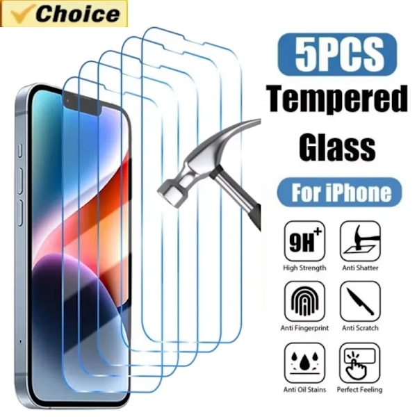 5 st Klart Glas Film För IPhone 15 16 Pro Max Skärmskydd För IPhone 11 12 13 14 15 16 Pro X XR XS Max Härdat Glas 5 Pcs(HD film) iPhone 11Pro(X XS)