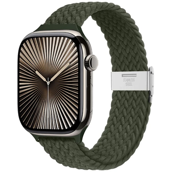 Armband för Apple Watch 46mm 45mm 44mm 49mm 40mm 41mm 42mm Flätad loop correa armband iWatch serie 10 8 9 7 5 se 6 4 Ultra Inverness Green-Slim 38 40 41 S10-42 mm