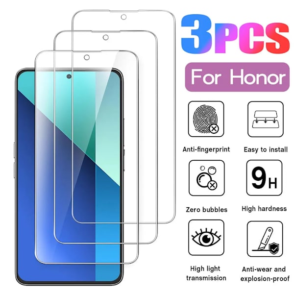3 st Härdat Glas För Huawei Honor X6 X6A X7 X8 4G X8A X9 X10 5G X20 X30 Skärmskydd Honor 10 20 Lite 30 V30 V20 10X Film For Honor X10 5G 3Pcs Glass