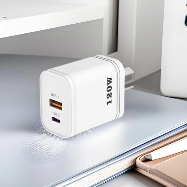 120W Laddare Snabbladdning USB-A USB-C EU/US/UK Kontakt Strömadapter Portabel Reseladdare För Huawei Sumsang iPhone NY 2025 1M data cable