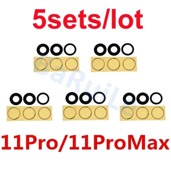 BaRuiLe 5-pack Bakre Kameralins Glas för iPhone 15 Pro Max 14 Plus 13 MINI 12 11 XR XS XSMax X 6 7P 8 lins med Självhäftande 5x 11P 11PM