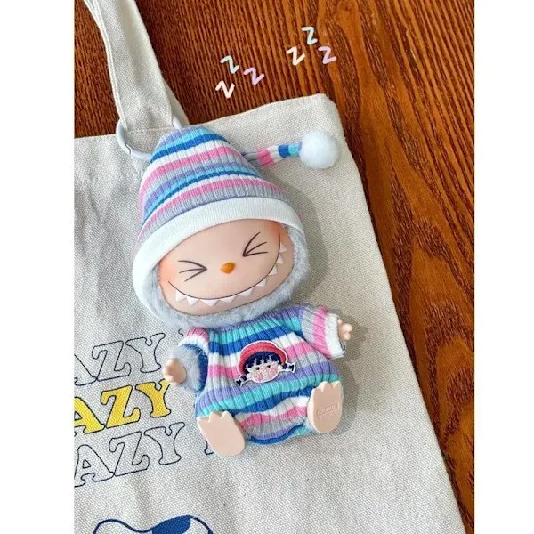 17cm Mini Plyschdockas Kläder Outfit Tillbehör För Korea Kpop Labubu Idol Sittande Fest V1 V2 Höst onesie hatt set Kläder 02 no doll