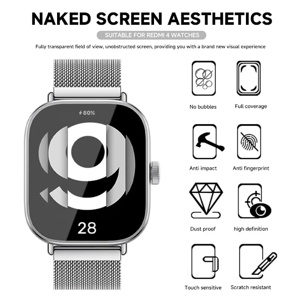 Skärmskydd Härdat Glas för Xiaomi Redmi Watch 5 Active Smartklocka Anti-Repa för Mi Redmi Watch 5 4 Skyddsfilm 2-Pcs Redmi Watch 5 Active