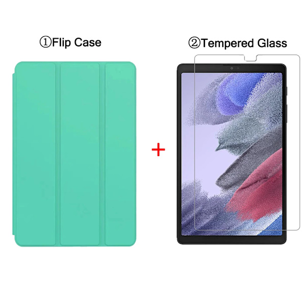 Slimmat Fodral För Samsung Galaxy Tab A7 Lite 8.7'' 2021 SM-T220 SM-T225 Flip Tablet Skydd Tri-Fold Ställ Smart Folio Skal Mint green and Glass For Tab A7 Lite 8.7