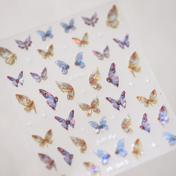 1 st 5D Japanska Kawaii Fjärils Nagelstickers Lyx Glitter Skal Aurora Nagelkonst Dekorationer Dekaler DIY Manikyr Slider Folie M342