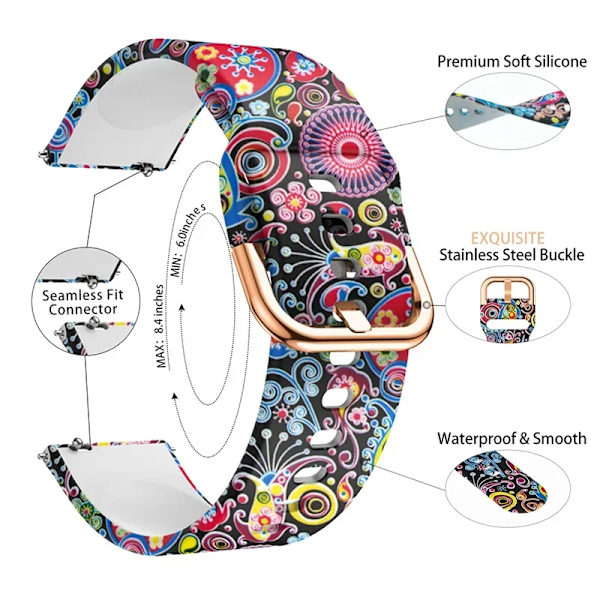18mm Tryckt Silikonarmband för Huawei Watch Gt4 41mm 18mm Armband För Garmin Vivoactive 4S/Venu 2s Huawei Watch Gt5 41mm armband 30 Dynamic Wave Huawei gt 5-4 41mm