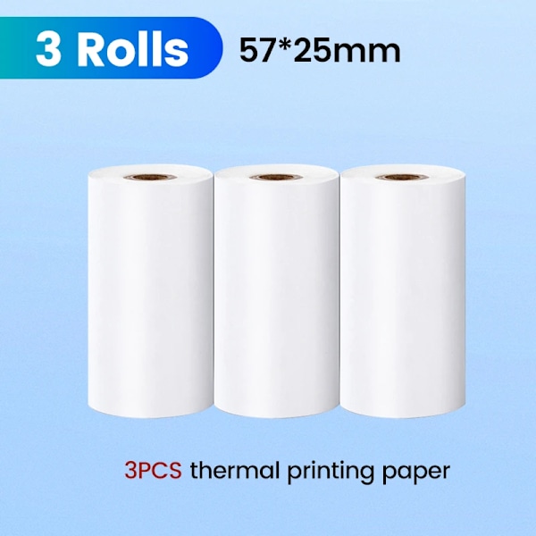 57*25mm Termopapper Etikett Självhäftande HD Färg Rullar Papper För Miniskrivare Direktutskrift Barnkamera Fotopapper 3Roll Thermal Paper