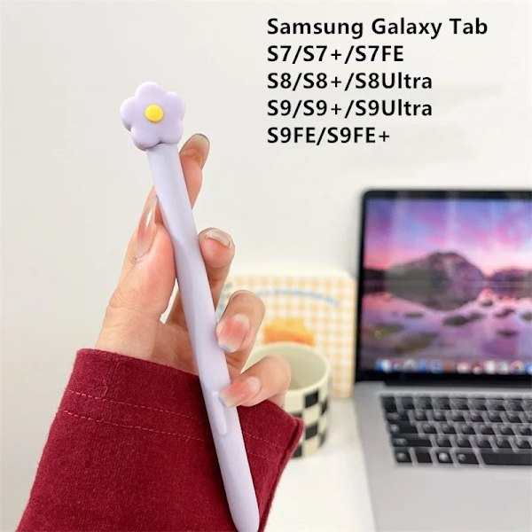 Silikon Pennfodral Tablet Touch Stylus Penna Skydd Tecknad Söt för Samsung Galaxy Tab S6 Lite S7 FE S8 Ultra S9 Plus S7 Purple Flower