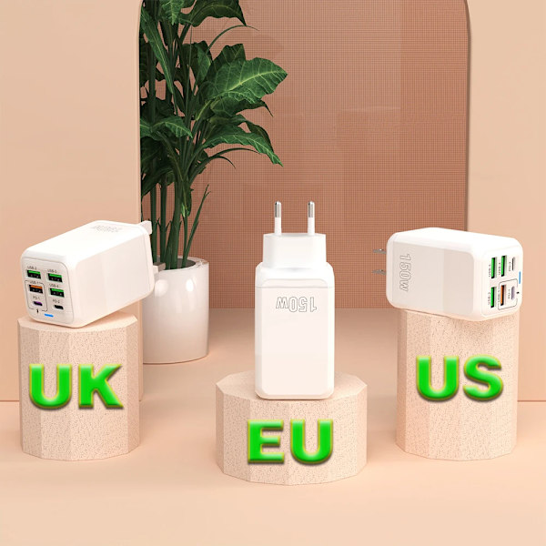 150W 6 Portar Pd QC 4.0 Usb C Snabbladdare Väggadapter Supersnabb Laddning För Iphone Samsung Ipad Xiaomi Huawei Oneplus Oppo EU WHITE
