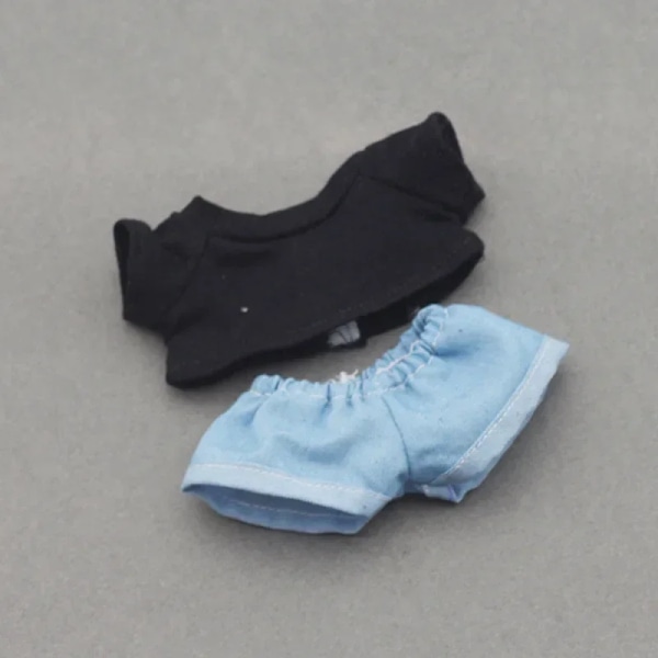 Dockkläder Outfit Tillbehör För Korea Kpop Exo 15-17cm Labubu Idol Dockor 10cm cotoon docka T-shirt denim shorts set Kläder Black T Light Denim no doll
