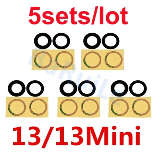 BaRuiLe 5-pack Bakre Kameralins Glas för iPhone 15 Pro Max 14 Plus 13 MINI 12 11 XR XS XSMax X 6 7P 8 lins med Självhäftande 5x 13 13mini