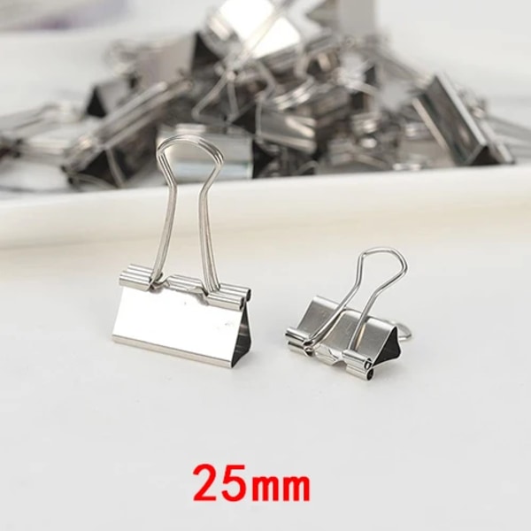 10 ST/Set Metall Gem Paper Clip 15 19 25 32mm Foldback Metall Binder Clips Silver Grip Clamps Papper Dokument Kontor Skola Pappersvaror 25mm-10pcs