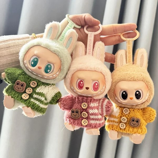 Kläder för 15-17 cm v1v2 Labubu, outfit Labubu Sittande Party Bear, Etikett, Halsduk, Hatt, Väska, Docktillbehör, Söt Dekoration Brown 1 Set no doll