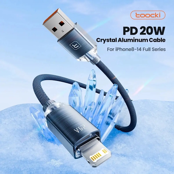 Toocki USB-kabel för iPhone 14 13 12 Pro Max 2.4A Snabbladdning Lightning-kabel Datakabel för iPhone 8 7 6 5 Plus AirPods Grey 2m
