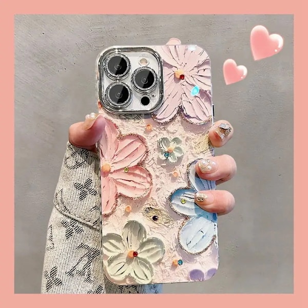Lyxiga Blommor Glitter Laser Skal för iPhone 16 Pro Max 15 14 Plus 13 12 11 Diamant Mjukt Stötsäkert Linsskydd JT grey flowers For iPhone 11 Pro Max