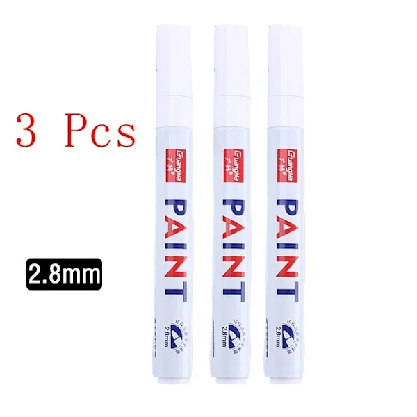 Vita markeringspennor set 2.0mm Oljig Vattentät Vit Gelpenna DIY Graffiti Skissmarkör Skrivmaterial Skola Tillbehör pensel 3 pcs 2.8mm