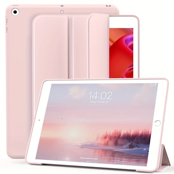 För Apple iPad 10.2 2019 2020 2021 7:e 8:e 9:e generationen magnetiskt flip smart fodral, trefaldigt stativ, stötsäkert mjukt silikonskal Pink iPad 10.2