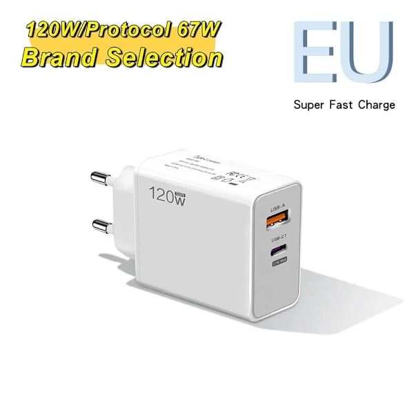 120W GaN USB Typ C Snabbladdare PD Mobiltelefon Snabbladdning Väggadapter för iPhone 15 Xiaomi Samsung EU/US/UK-kontakt White EU Plug