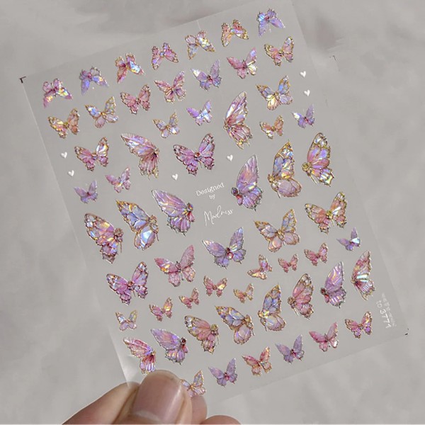 1 st 5D Japanska Kawaii Fjärils Nagelstickers Lyx Glitter Skal Aurora Nagelkonst Dekorationer Dekaler DIY Manikyr Slider Folie M238