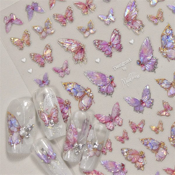 1 st 5D Japanska Kawaii Fjärils Nagelstickers Lyx Glitter Skal Aurora Nagelkonst Dekorationer Dekaler DIY Manikyr Slider Folie M238
