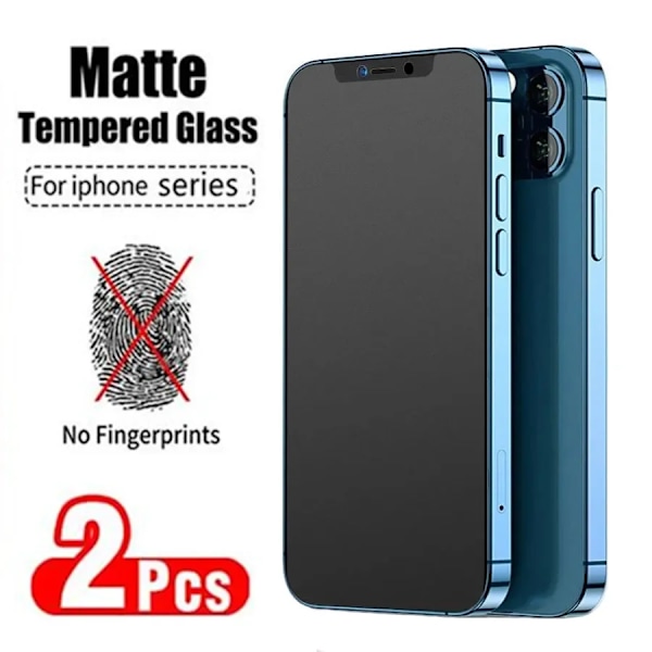 2 st Skärmskydd utan fingeravtryck för IPhone 11 12 13 14 15 Pro Max Mini XS XR X 8 7 Plus SE 2022 Matt Härdat Glas Film For 7 Plus or 8 Plus No Fingerprint Glass