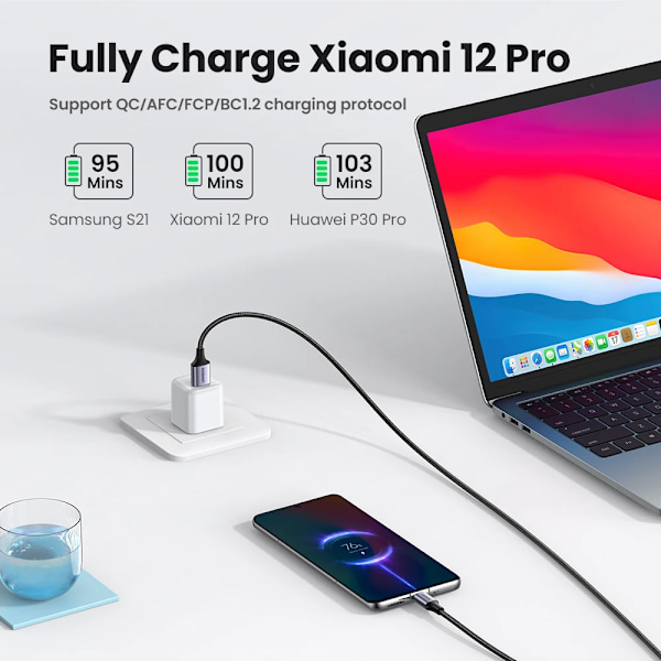 UGREEN 3A USB Typ C-kabel för Realme Xiaomi Samsung S21 Snabbladdningskabel USB-C Laddare Datakabel för iPad Samsung Poco USB C Durable PVC Black 2m