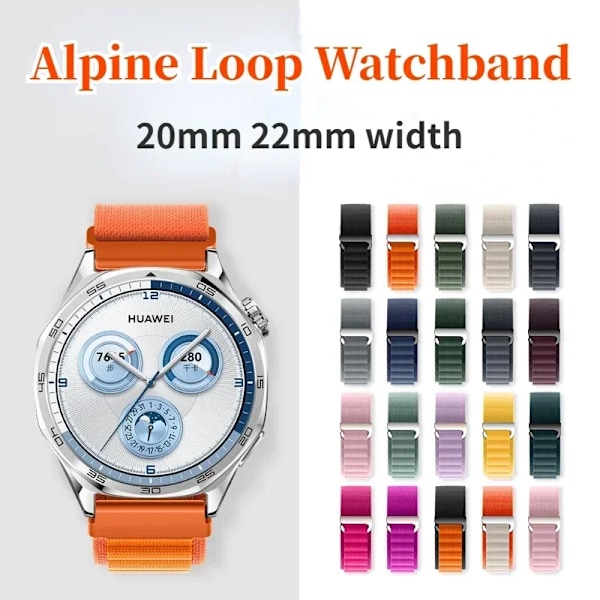 22mm 20mm Nylon Alpine Loop Armband för Huawei Watch GT5 Pro GT5 GT4 GT3-2 46mm Armband Klockarmband för Samsung Watch 7 6 5 4 Bälte Wine red for width 22mm