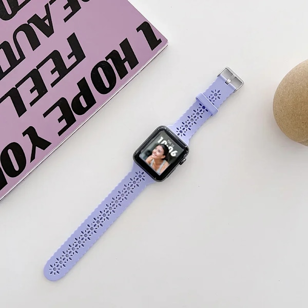 Silikonarmband för Apple Watch 44 mm 40 mm 38 mm 42 mm Ultra 2 49 mm Sportarmband iwatch Series 9 7 8 6 Se 5 4 3 41 mm 45 mm band lilac-9 38mm 40mm 41mm