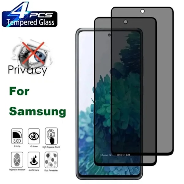4 st Anti Spion Sekretess Svart Glas För Samsung Galaxy A54 A34 A14 A15 A25 A35 A52 5G Skärmskydd A55 A53 A55 A73 A90 Glas Galaxy A31 Anti Peeping