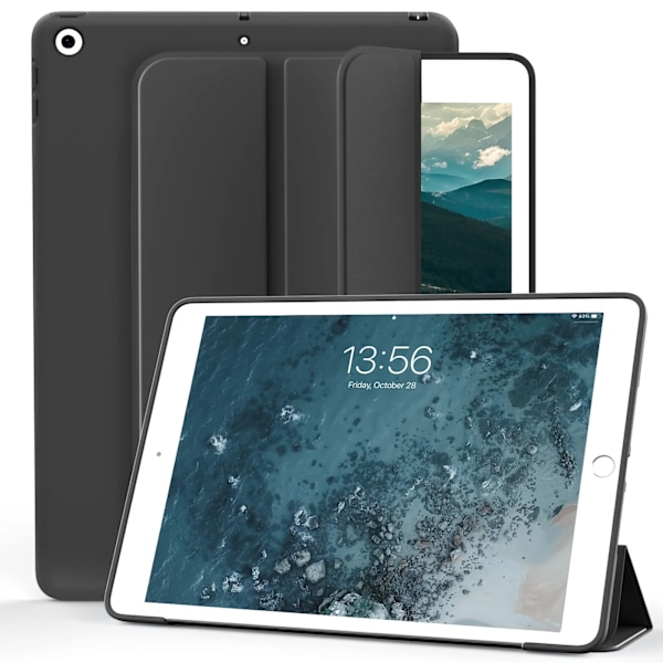 För Apple iPad 10.2 2019 2020 2021 7:e 8:e 9:e generationen magnetiskt flip smart fodral, trefaldigt stativ, stötsäkert mjukt silikonskal Black iPad 10.2