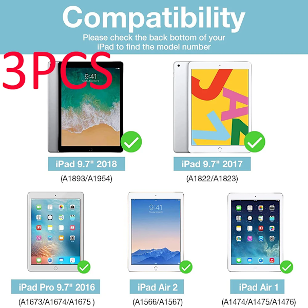 3 st glasskärmskydd för Ipad 2 3 4 air 2022 10:e 10.9 5:e pro 7.9 9.7 10.2 7:e 8:e 9:e generationen 10.5 mini 6 5 IPD 5th 6th 9.7 3PCS