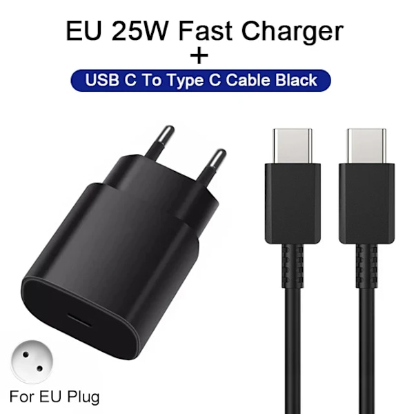 Original PD 25W Supersnabbladdare För Samsung Galaxy S21 S22 S23 S24 Ultra A54 A53 A34 USB Typ C Datakabel 2M Laddare Adapter EU Black 2 IN 1
