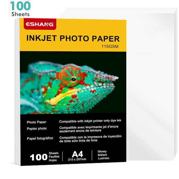 ESHANG 100 Ark A4 Enkelsidigt Glättat Fotopapper 21x29,7 cm 115gsm för Bläckstråle- och Laserskrivare för Menyflygbladsutskrift A4-115