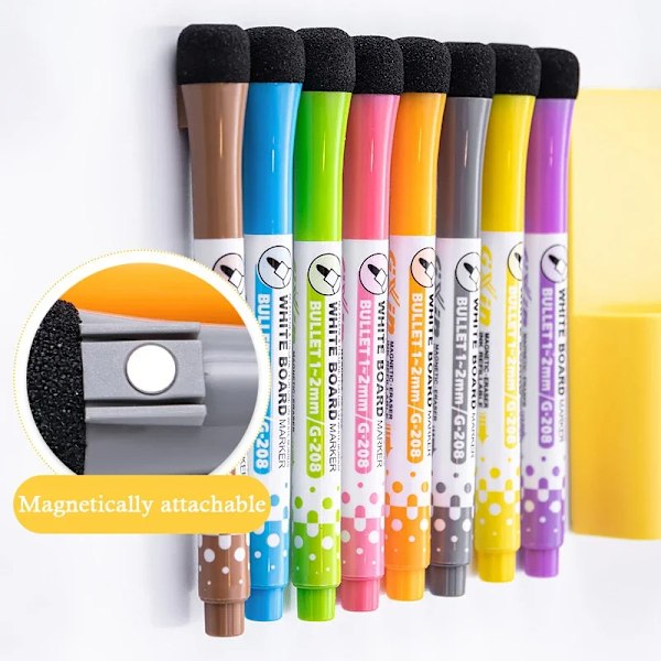 8 Färger Magnetiska Whiteboardpennor Fin Spets Magnetiska Raderbara Whiteboardpennor för Barn Lärare Kontor Skola Student Klassrum 6Pcs-Mixed