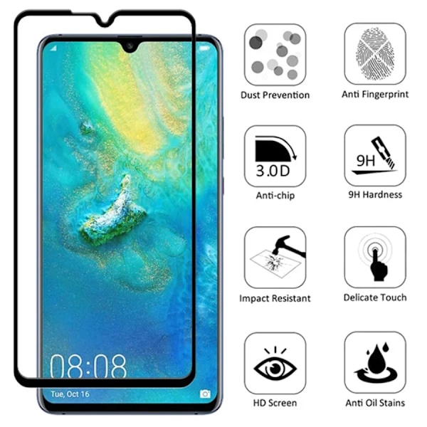 2 st Fulltäckande Härdat Glas För Huawei Mate 20 30 Full Lim Skärmskydd För Huawei Mate 9 10 Lite Skyddsglas Mate 20 Black Edge
