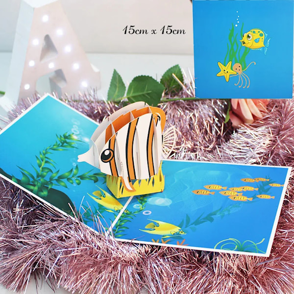 Pop UP 3D Födelsedagskort Världsattraktioner Kort Affärsinbjudan Pojke Gåva Hälsning Turistvykort för Pojkvän Pappa Present Tropical Fish