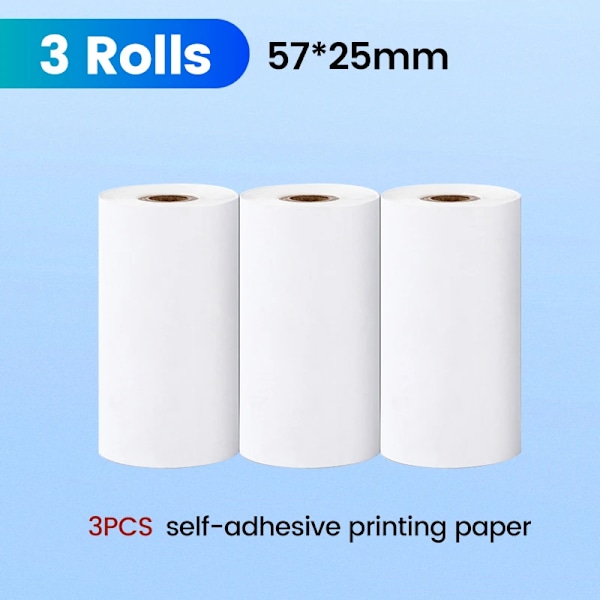 57*25mm Termopapper Etikett Självhäftande HD Färg Rullar Papper För Miniskrivare Direktutskrift Barnkamera Fotopapper 3Roll Sticker Paper
