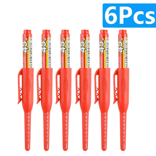 1-6 st 45 mm Vattentät Lång Huvud Nib Djupa Hål Markörer Penna Kakel Snickarpenna Multifunktionell för Träbearbetning Svart/Blå/Röd Bläck 6pcs red pen