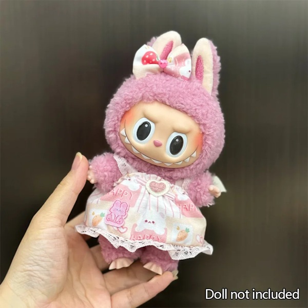 17cm Mini Plyschdockas Kläder Outfit Tillbehör För Korea Kpop Labubu Idol Sittande Fest V1 V2 Höst onesie hatt set Kläder 19 no doll