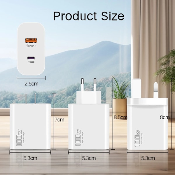 100W Snabbladdare Dubbelport Usb Typ-C Supersnabb Laddningshuvud Mobiltelefonadapter Laddningshuvud för Huawei iPhone Ny 2025 1M data cable