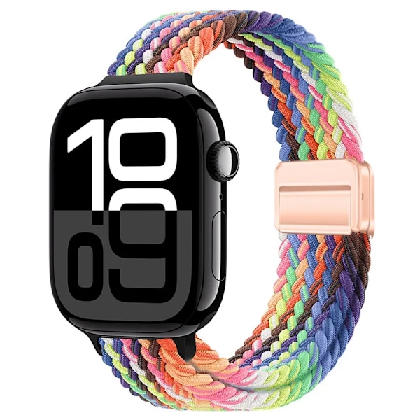 Smal Flätad Loop Nylonrem För Apple Watch Ultra 49mm 10 46mm 42mm 9/8/7 Andningsbart Damarmband iWatch 6/5/SE/3 Armband New rainbow 38 40 41mm(S10-42mm)