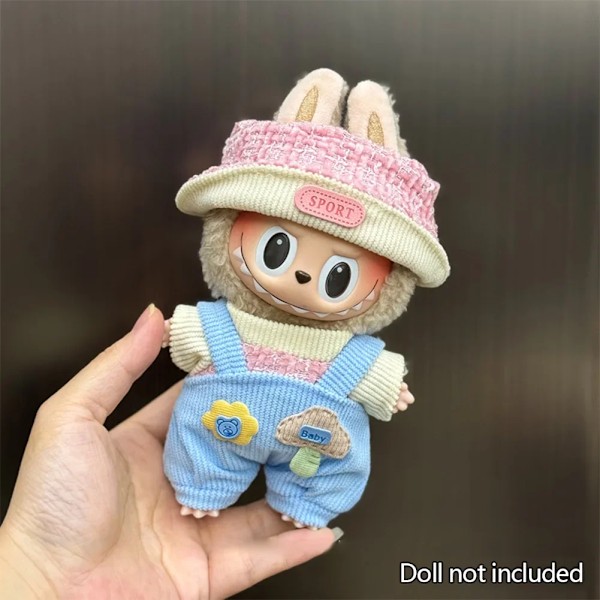 17cm Mini Plyschdockas Kläder Outfit Tillbehör För Korea Kpop Labubu Idol Sittande Fest V1 V2 Höst onesie hatt set Kläder 04 no doll