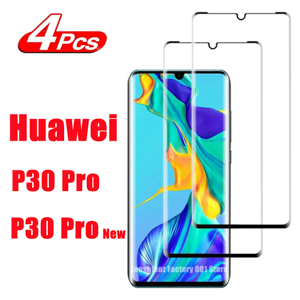 2/4 st 9H Böjt Härdat Glas med Lim på Fyra Sidor för Huawei P30 Pro HD Skärmskydd For Huawei P30 Pro Tempered Glass