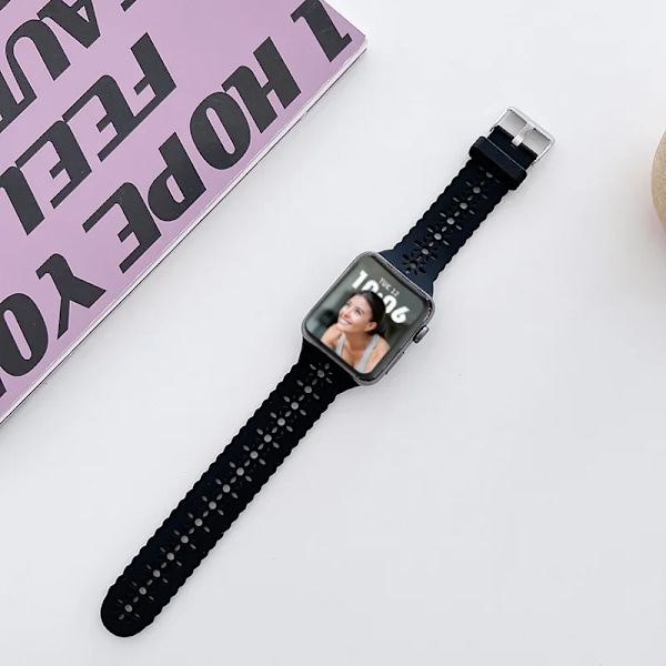 Silikonarmband för Apple Watch 44 mm 40 mm 38 mm 42 mm Ultra 2 49 mm Sportarmband iwatch Series 9 7 8 6 Se 5 4 3 41 mm 45 mm band Black-1 38mm 40mm 41mm