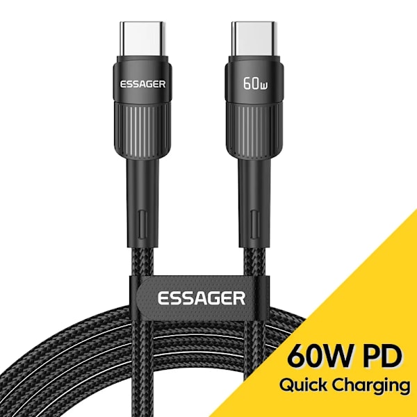 Essager 100W C Till C Typ C Kabel USB C PD Snabbladdningskabel Sladd För Macbook Samsung Xiaomi Typ C USB C Kabel 60W Black 2m