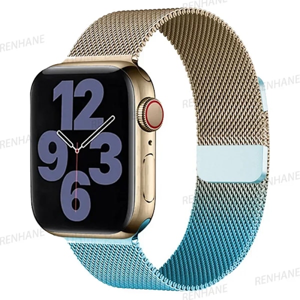 Milanese Armband för Apple Watch Ultra 2 49mm 45mm 46mm 44mm 40mm 42mm 41mm Armband för iWatch Series 10 9 3 4 6 5 SE 7 8 Rem Blue rose golden 38-40-41-42mm(S10)