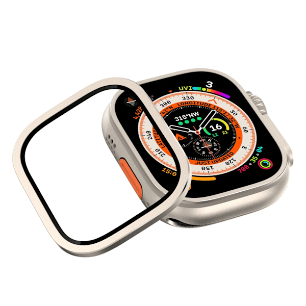 HD Härdat Glas Film Skal För Apple Watch Ultra 49mm Aluminiumlegering Metallram Skärmskydd För iWatch Ultra 49mm Fodral Titanium gray For Ultra 49MM