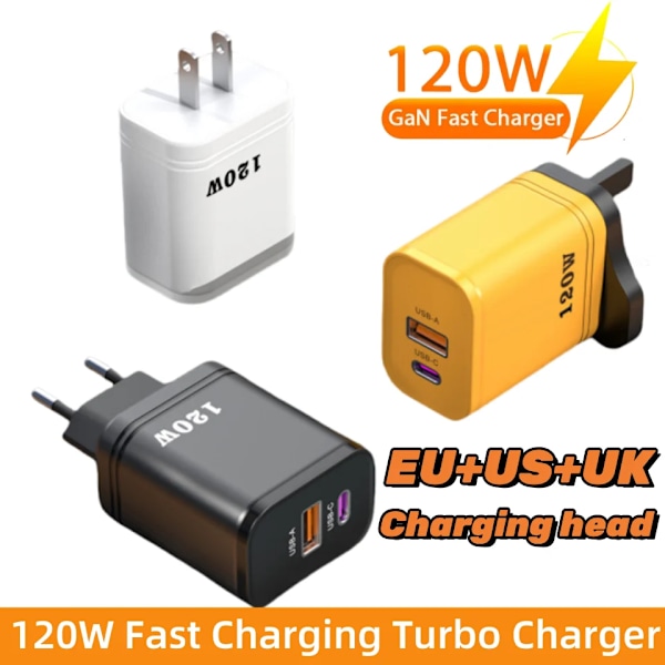 120W Laddare Snabbladdning USB-A USB-C EU/US/UK Kontakt Strömadapter Portabel Reseladdare För Huawei Sumsang iPhone NY 2025 1M data cable
