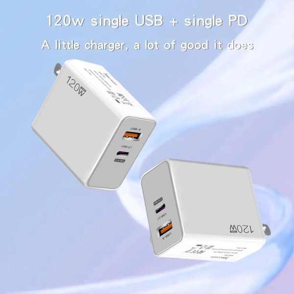 120W GaN USB Typ C Snabbladdare PD Mobiltelefon Snabbladdning Väggadapter för iPhone 15 Xiaomi Samsung EU/US/UK-kontakt EU 1M 6A Cable