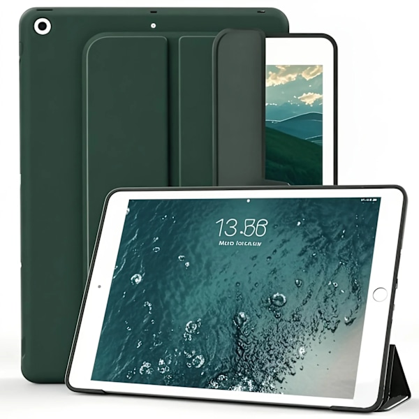 För Apple iPad 10.2 2019 2020 2021 7:e 8:e 9:e generationen magnetiskt flip smart fodral, trefaldigt stativ, stötsäkert mjukt silikonskal Deep Green iPad 10.2